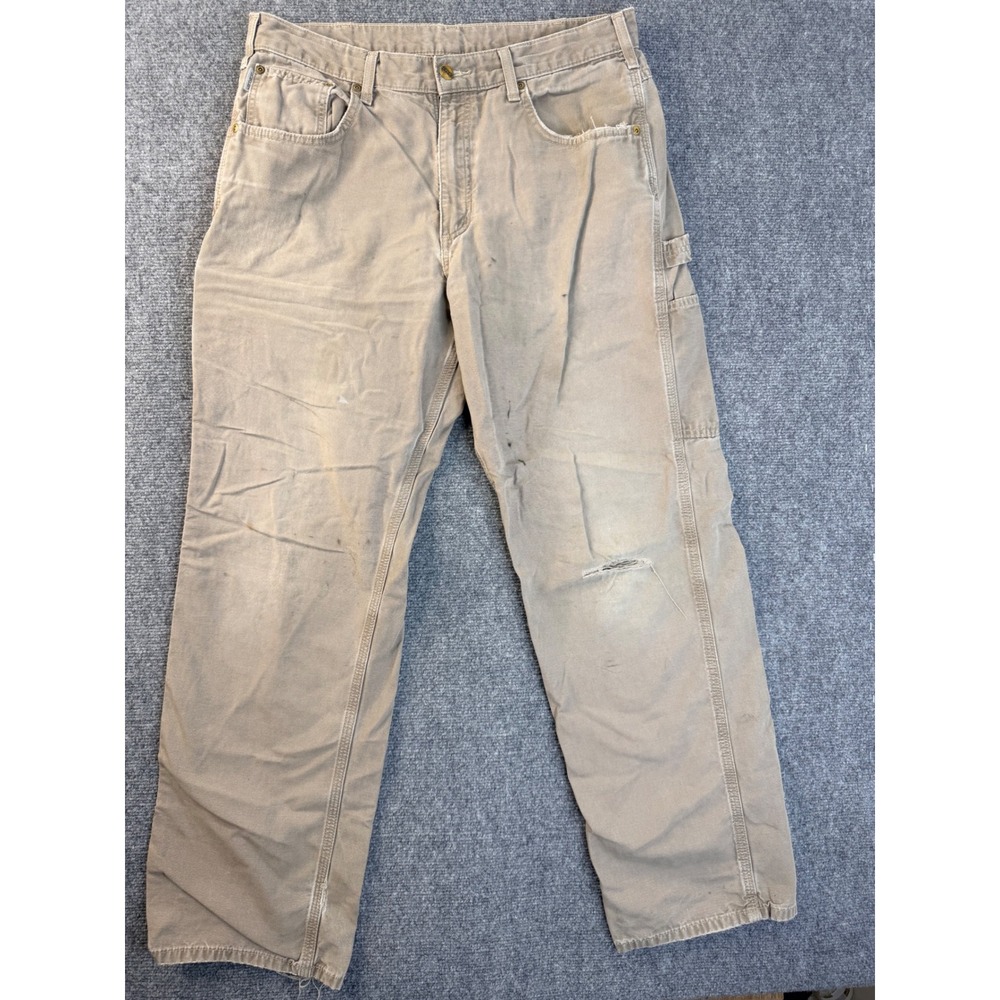 Carhartt B159 MUS Loose Fit Carpenter Pants Mens 34x32 Tan Cotton Duck Workwear